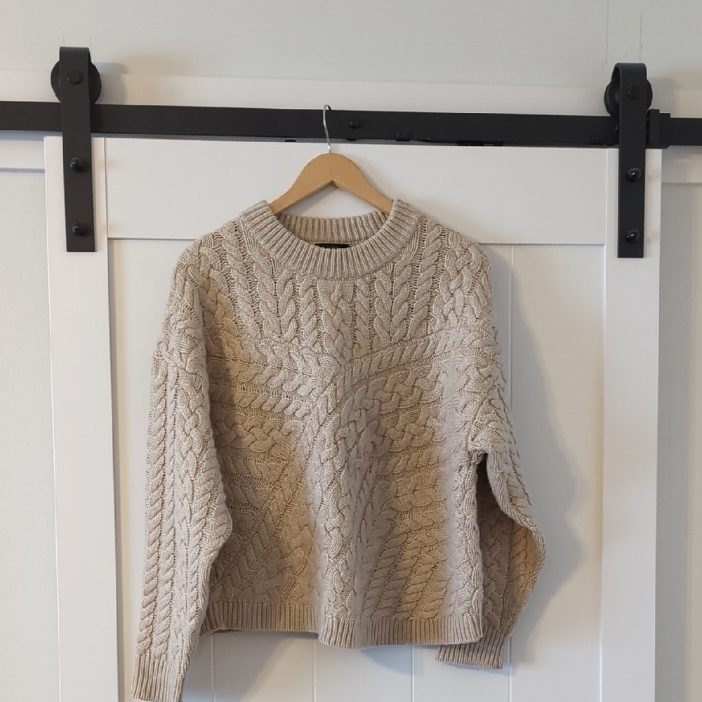 J. Crew Cream Cable Knit Crewneck Sweater